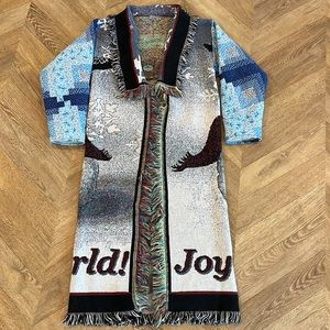Woman’s XS - Christmas tapestry blanket woven throw long coat cardigan
